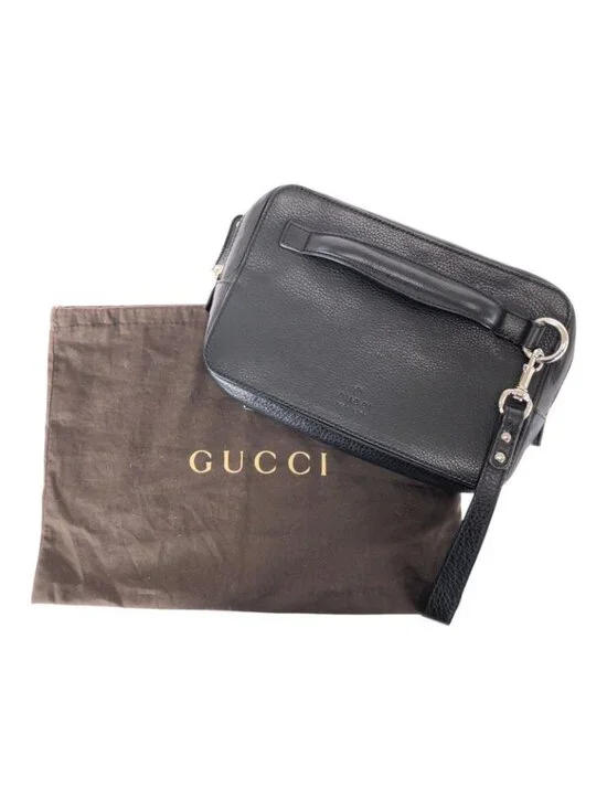 Gucci Black Silver Hardware Leather Clutch Bag Second Men - Picture 9 of 9